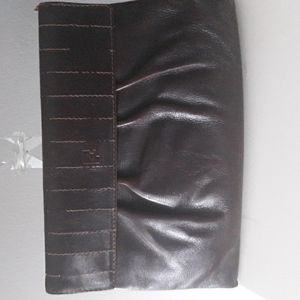 Fendi Clutch Leather Dark Brown